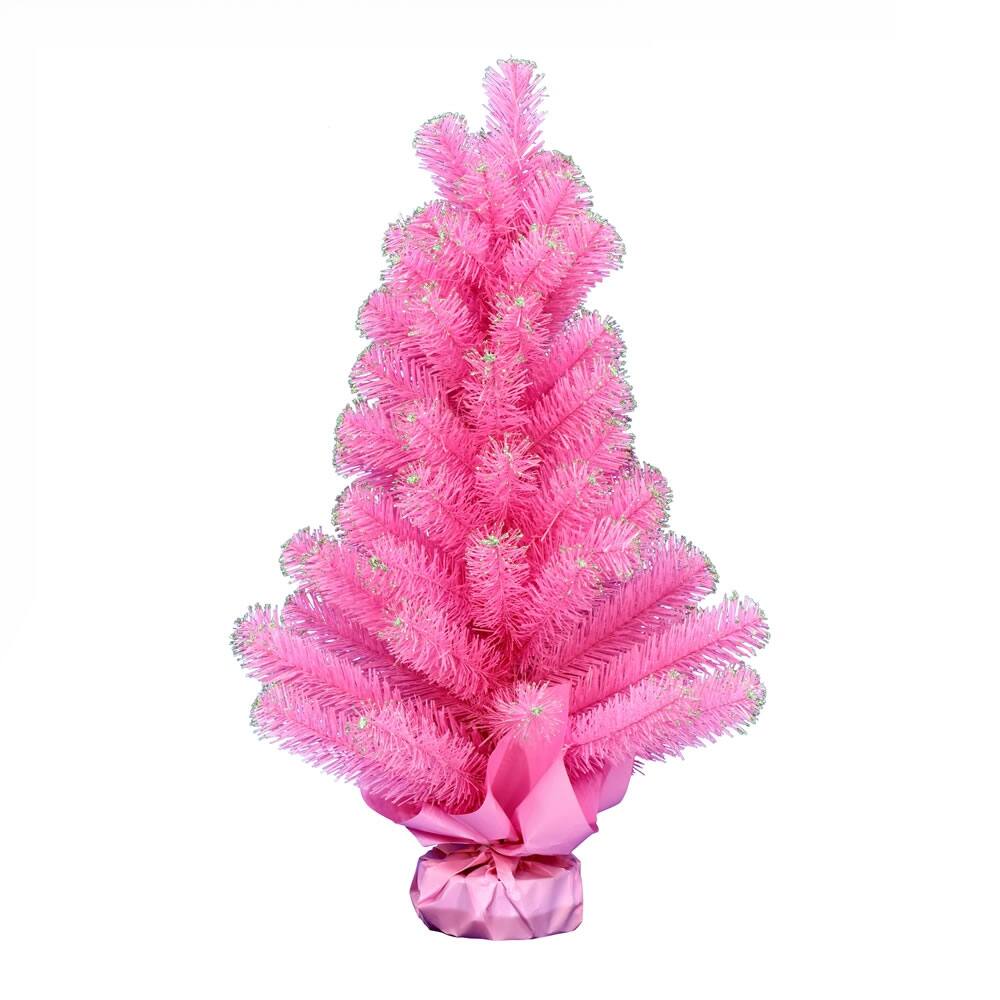 Vickerman 2' x 16" Pink Tinsel Artificial Christmas Tree, Unlit 2' x